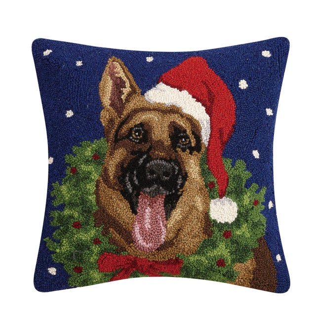 Traditional German Shepherd with Wreath Hook Pillow 18" x 18" For Sale - Image 3 of 3