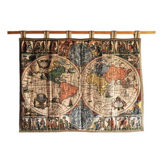 Vintage Tapestry with World Map by Gerardus Mercator, 1960s For Sale