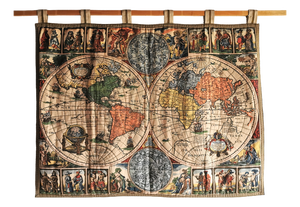 Vintage Tapestry with World Map by Gerardus Mercator, 1960s