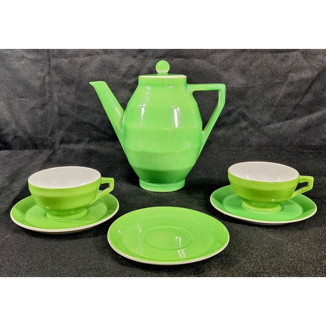 Beautiful vintage ceramic tea or coffee set by Società Ceramica Italiana (Laveno), Italy, featuring a vibrant solid green...
