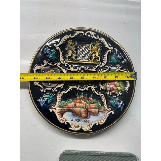 Vintage Collectible German Relief Pottery Plate Wurzburg For Sale - Image 4 of 10