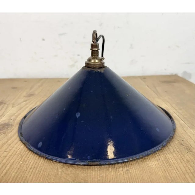British Industrial Dark Blue Enamel Factory Pendant Lamp, 1950s For Sale - Image 13 of 15
