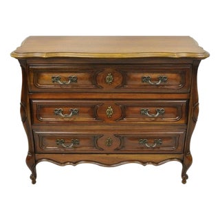 Vintage French Louis XV Country Style Sienna Cherry Bombe Commode Chest Dresser For Sale