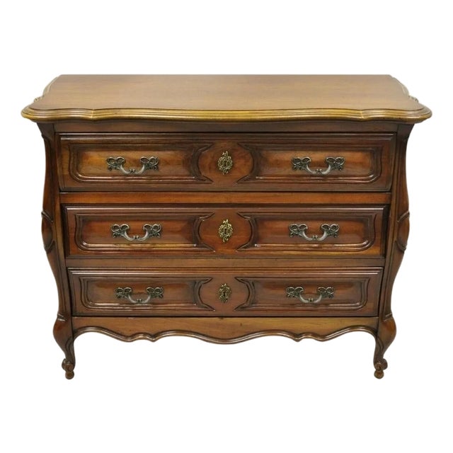 Vintage French Louis XV Country Style Sienna Cherry Bombe Commode Chest Dresser For Sale