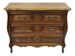Vintage French Louis XV Country Style Sienna Cherry Bombe Commode Chest Dresser
