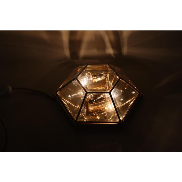 Hexagonal Gold-Plated Flush Mount or Wall Lamp with Faceted Glass, Italy, 1980s For Sale - Image 11 of 18