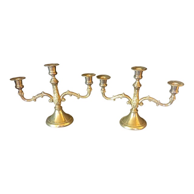 Mid 20th Century French Silver Plate Candelabra Pair For Sale