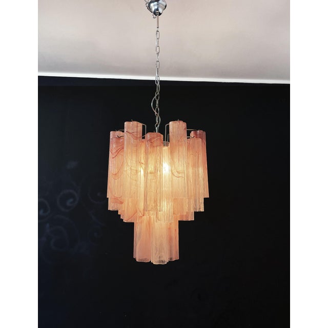 Vintage Glass Tube Chandelier with 30 Albaster Pink Glasses, 1990s For Sale - Image 4 of 18