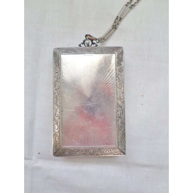Art Nouveau 1920s Antique R & G Co Belais Guilloche 14k White Gold Front Sterling Compact For Sale - Image 3 of 12