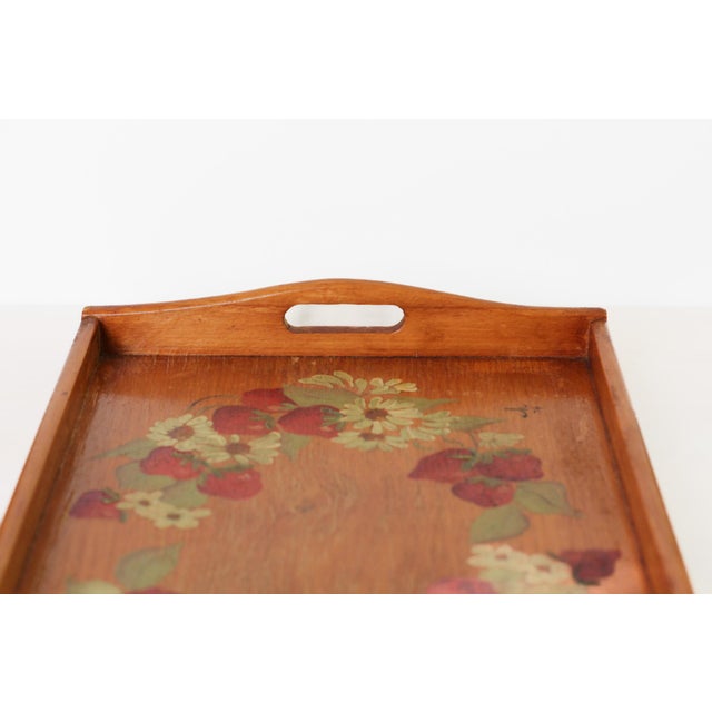 1974 Signed Hand-Painted Strawberry Wooden Tray For Sale - Image 11 of 14