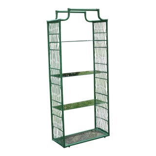 Vintage Emerald Green Wicker/Rattan Bookcase Circa 1970s For Sale