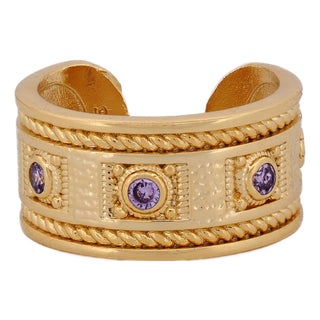 Mystic Queen Amethyst Cuff Gold Ring, Size 4 For Sale
