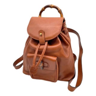 1990s Gucci Bamboo Mini Backpack Leather Brown For Sale
