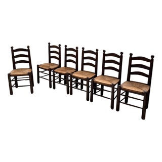 Oak and Straw Chairs by Dudouyt, 1940s, Set of 6 For Sale