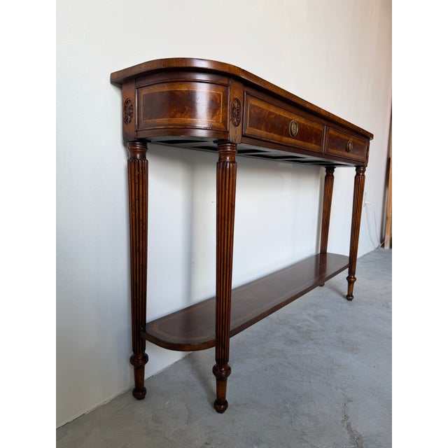 American Jonathan Charles “Buckingham Collection” Classic Regency Style Mahogany Console With Undertier For Sale - Image 3 of 12