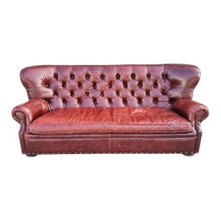 Restoration Hardware "Churchill" Button-Tufted Leather Sofa For Sale