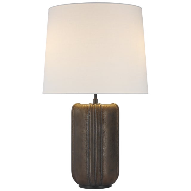 Transitional Thomas O'Brien for Visual Comfort Signature Minx Large Table Lamp in Crystal Bronze with Linen Shade For Sale - Image 3 of 6