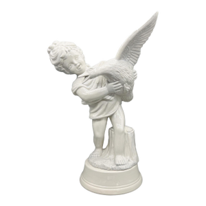 Large Vintage Scioto Ceramic Sculpture – Child With Goose – White Glazed Pottery Statue (1989) – Neoclassical / Hollywood Regency / Cottagecore Decor