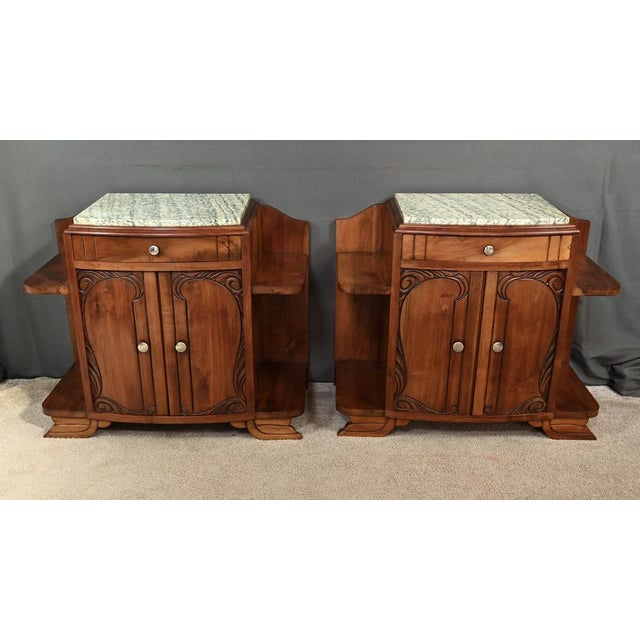 1920s Art Deco Walnut Bedside Tables, 1920s, Set of 2 For Sale - Image 5 of 18