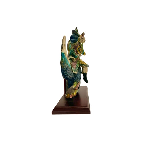 Late 20th Century Chinese Warrior on Phoenix Roof Tile Sculpture on Stand, Folk Art, 12.5"h For Sale - Image 4 of 9