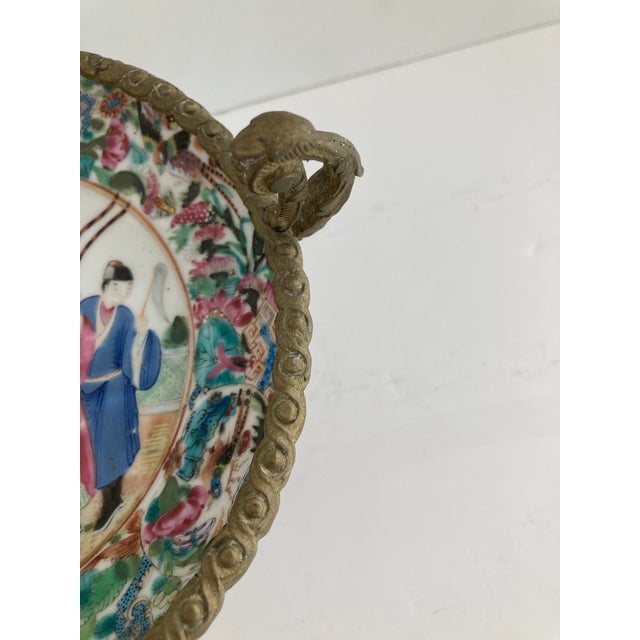 18th Century Rose Medallion Dish Mounted on French Louis XVI Bronze Base . Very rare Mounted Rose Medallion Dish on Bronze...