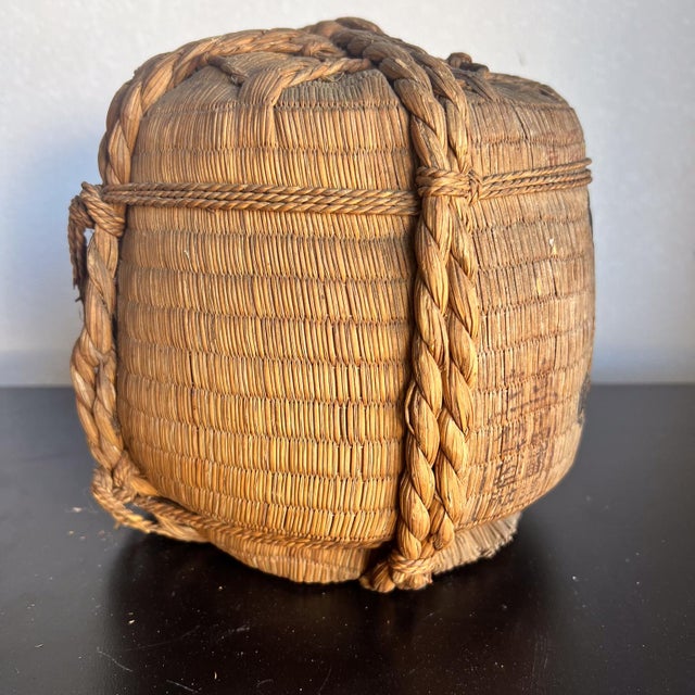 Brown Vintage Japanese Stoneware Wrapped Cask Sake Jug For Sale - Image 8 of 11