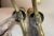 Traditional Large Pair of Antique 1700's Peened Brass Iron Federal Double Lemon Andirons For Sale - Image 3 of 14