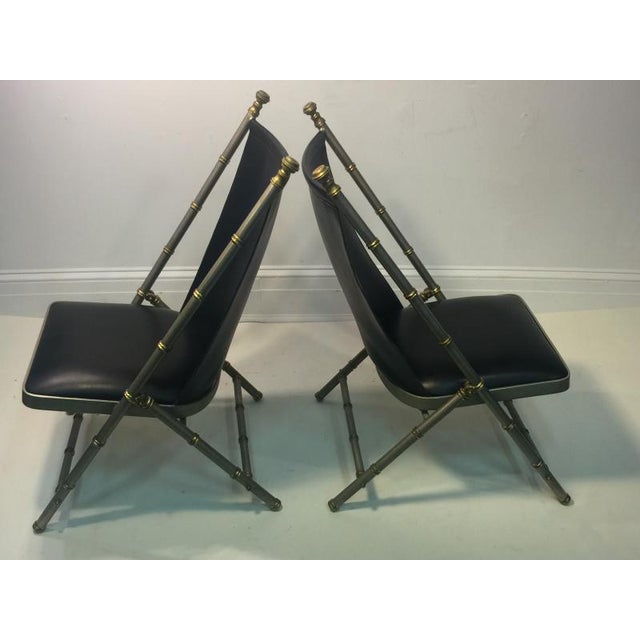 Modern Maison Jansen Brushed Steel and Brass Bamboo Chairs - a Pair For Sale - Image 3 of 11