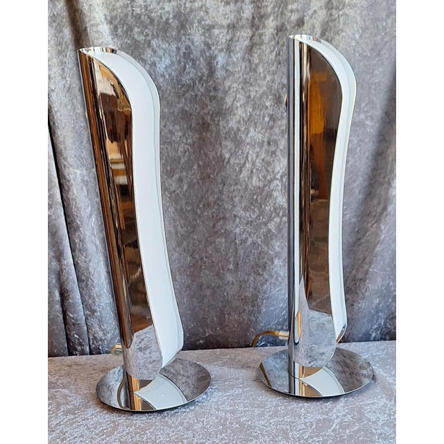 Vintage Table Lamps with Chrome-Plated Metal Housing and White Plastic Shade from Wofi-Leuchten, 2000s, Set of 2 For Sale - Image 4 of 11