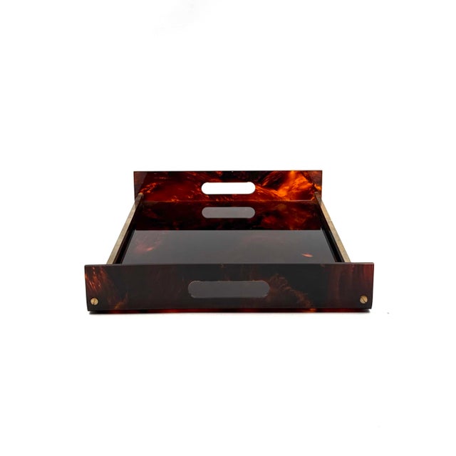 Hollywood Regency Brass and Tortoiseshell Lucite Tray, Italy 1970s For Sale - Image 9 of 10
