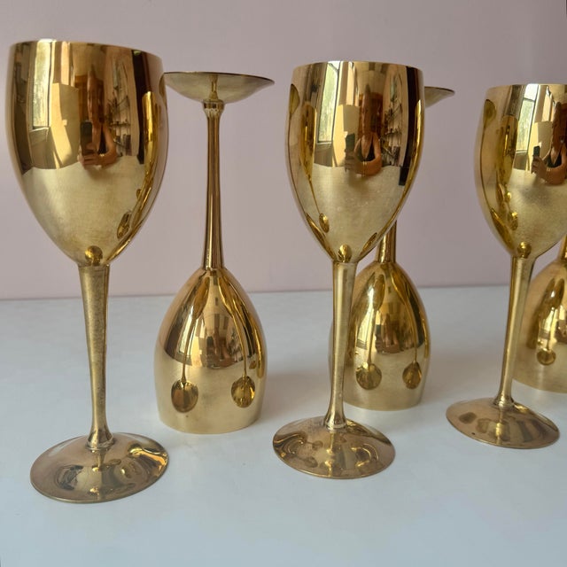 Vintage Regency Brass Wine Goblets - Set of 6 For Sale In New York - Image 6 of 7