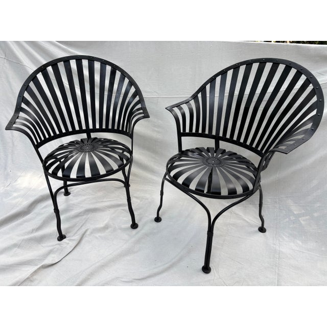 Francois Carre Vintage Francois Carre Fan Back Garden Chairs - A Pair For Sale - Image 4 of 5