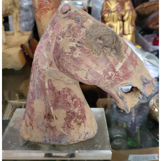 Chinese Rare Chinese Han Dynasty Painted Pottery Horse HeadPeriod: Han Dynasty (206 Bce – 220 Ce) For Sale - Image 3 of 5