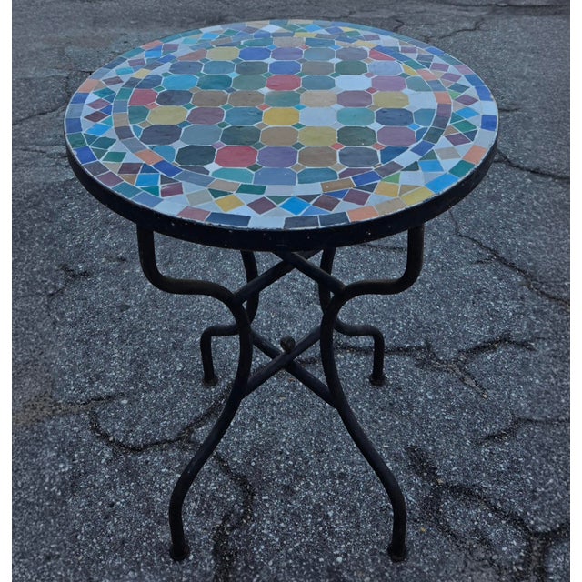 Metal 24” Colorful Handcrafted Moroccan Mosaic Table / Patchwork Style For Sale - Image 7 of 7