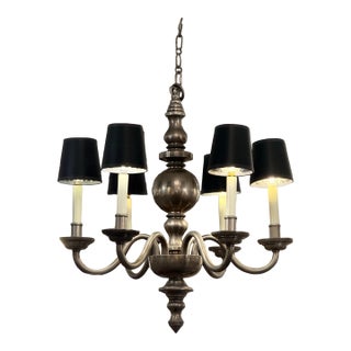 Chapman Six Light Chandelier + Black Shades For Sale
