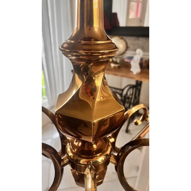 1980s 6 Arm Brass Chandelier For Sale In Boston - Image 6 of 8