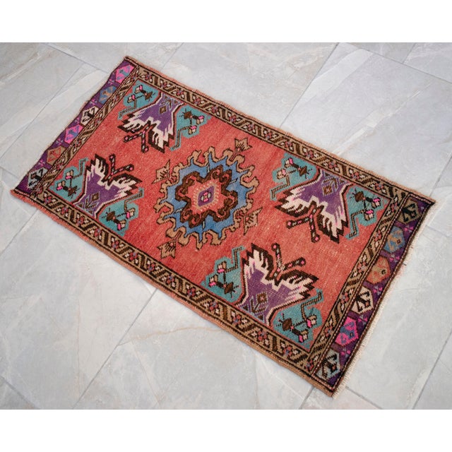 Hollywood Regency Hand Knotted Door Mat, Entryway Rug, Bath Mat, Kitchen Decor, Small Rug, Turkish Rug - 1′8″ × 3′1″ For Sale - Image 3 of 7