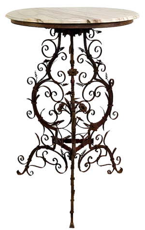 Wrought Iron Pedestal Table with Marble Top