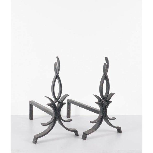 Black Vintage Andirons by Raymond Subes, 1940s, Set of 2 For Sale - Image 8 of 8