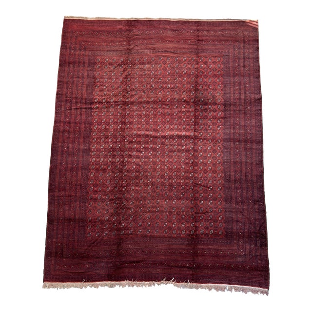 Vintage Afghan Turkmen Ersari All-Over Gul Oversize Rug - 13'1" X 10'4" For Sale