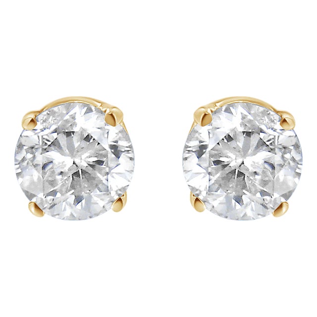 AGS Certified 14k Yellow Gold 3/8 cttw 4-Prong Set Brilliant Round-Cut Solitaire Diamond Push Back Stud Earrings (Q-R Color, SI2-I1 Clarity) For Sale