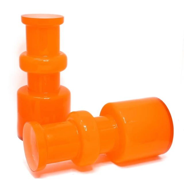 Mid-Century Modern 1960s Danish Tall Hooped Glass Vases by Michael Bang for Holmegaard- A Pair For Sale - Image 3 of 7