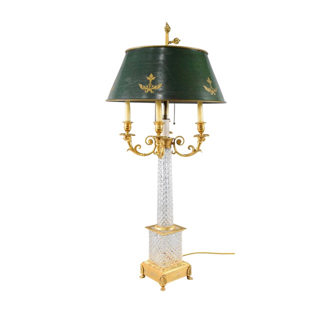 Neoclassical 1990s Neoclassical Style Baccarat Cut Crystal & Gilt Bronze Bouillotte Table Lamp For Sale - Image 3 of 6