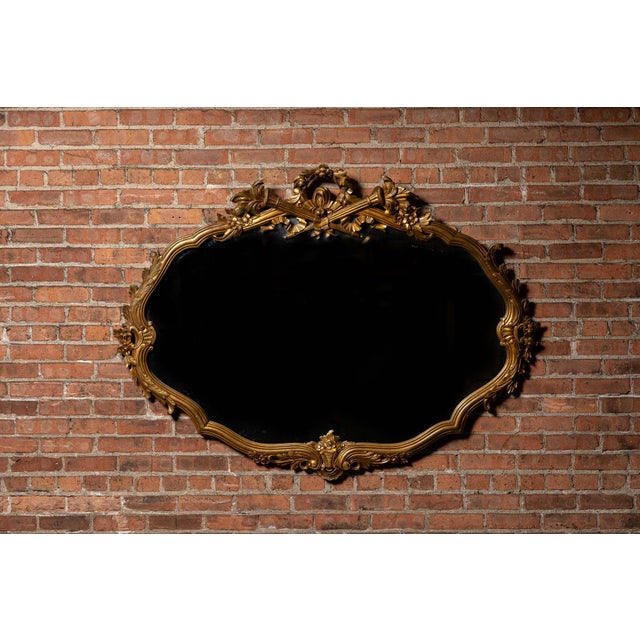 French Antique Massive French Giltwood Mirror With Floral Crest For Sale - Image 3 of 7