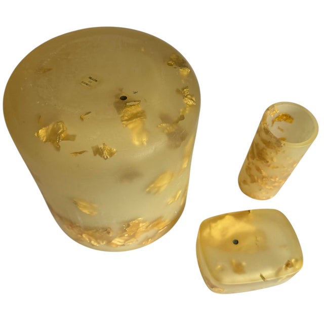 Hollywood Regency 1990s Vintage Martha Sturdy Suspended Gold Leaf in Resin Bathroom Set - 3 Pieces For Sale - Image 3 of 11