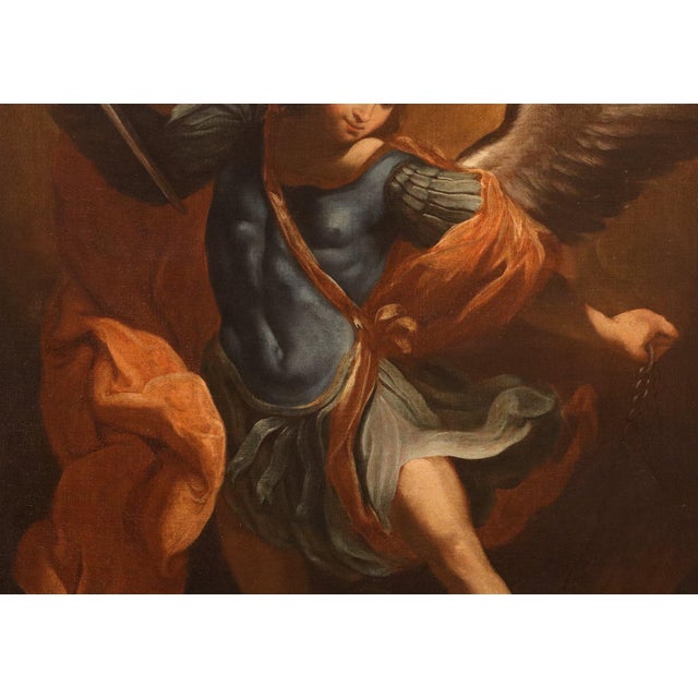 Follower of Guido Reni, Archangel Michael, 1700, Oil on Canvas For Sale - Image 7 of 16
