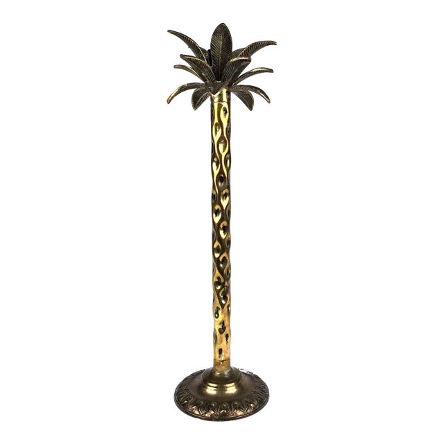 Tall Vintage Brass Nickel Plated Palm Tree Candle Holder For Sale