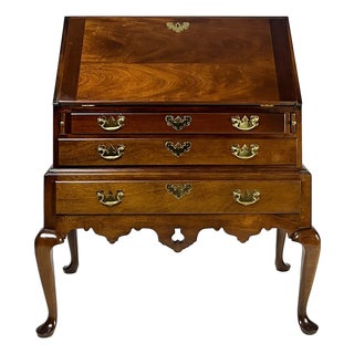 Vintage Queen Anne Style Mahogany Slant-Front Bureau Secretary Desk For Sale
