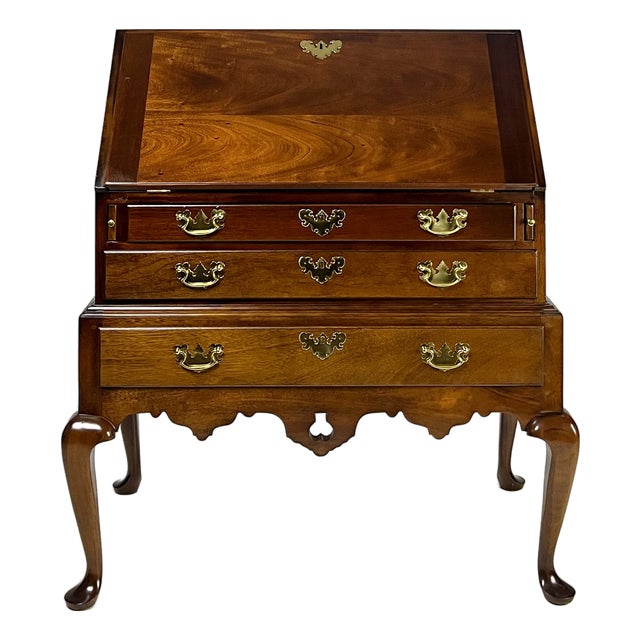 Vintage Queen Anne Style Mahogany Slant-Front Bureau Secretary Desk For Sale