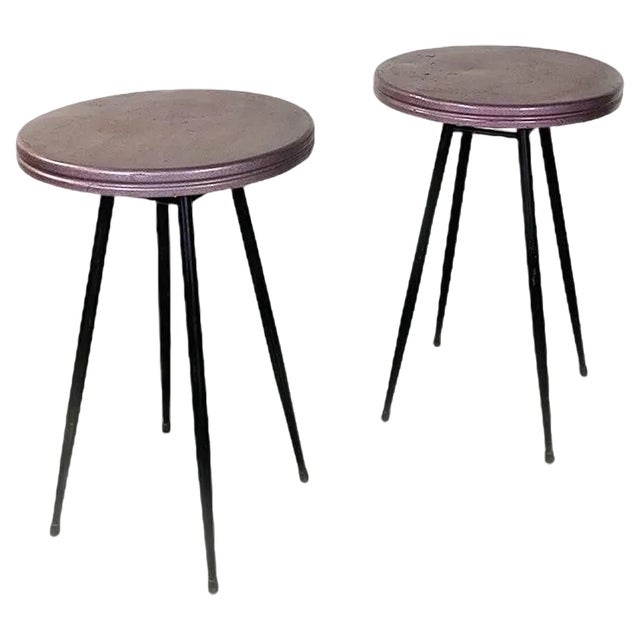 Mid-Century Modern Italian Black & Purple Plum Metal Bar Tables, 1950s, Set of 2 For Sale